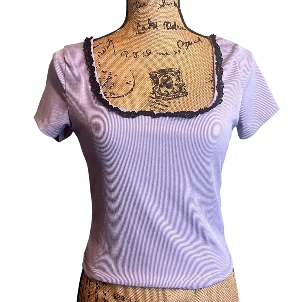 Dazy Womens Softgirl Casual‎ Everyday Coqutte Rib Knit Crop Top Purple XL Y2K